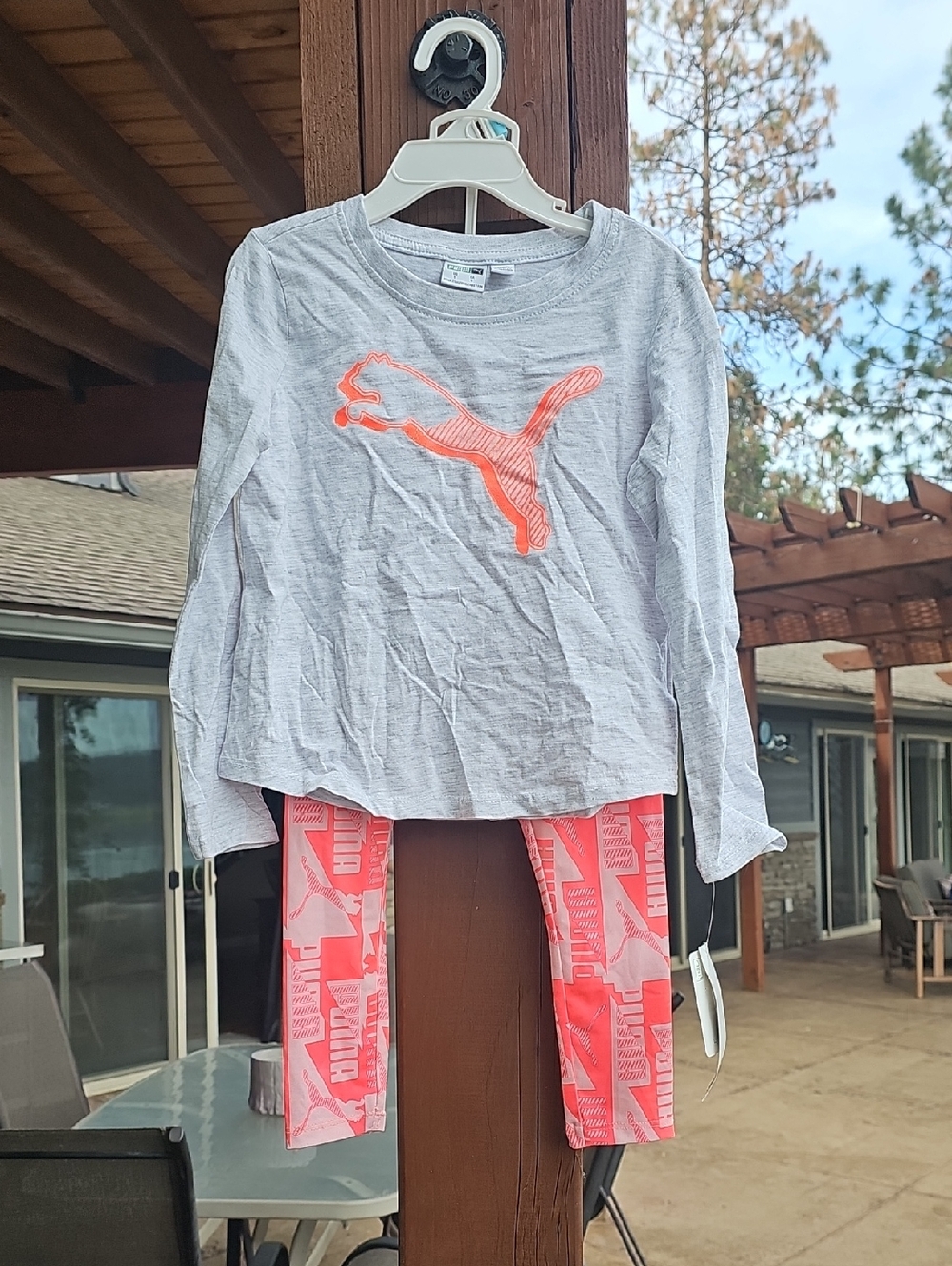 Puma Gray Long Sleeve Top with Coral Cat Logo T10